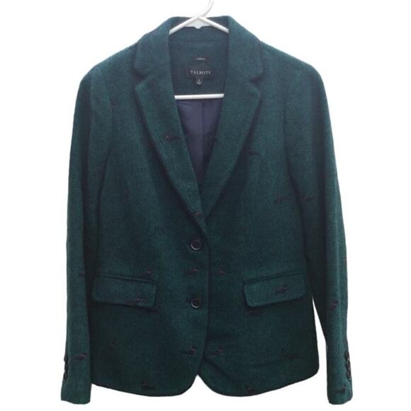 Talbots Jackets & Blazers - Talbots Aberdeen Tweed Blazer Womens 2 Green Dachshund Dog Classic Old Money